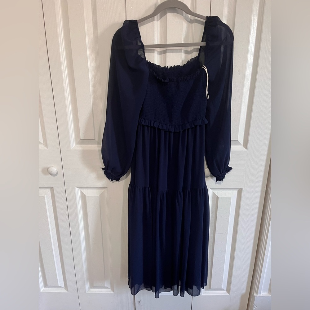 Aritzia Wilfred Laken Maxi Dress Square Neck Ruched Indigo Size Small - Picture 3 of 5